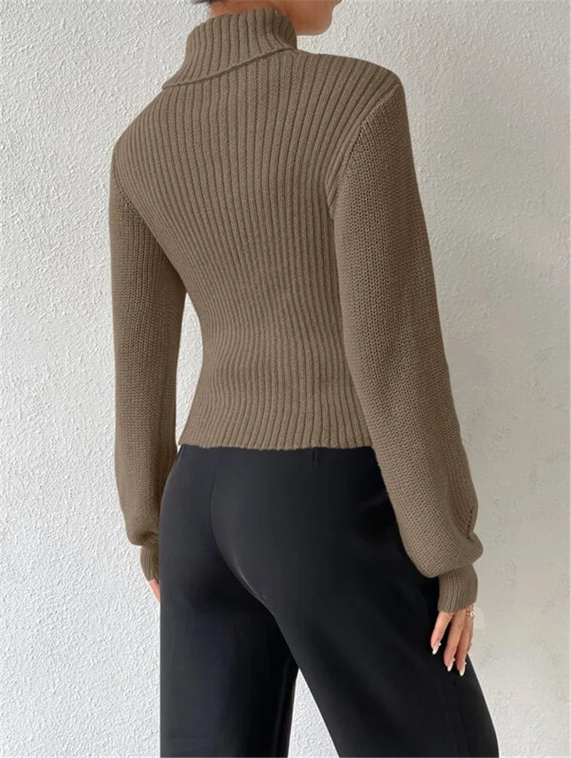 Women’s Sexy Cut-Out Knit Sweater – Elegant Winter Top