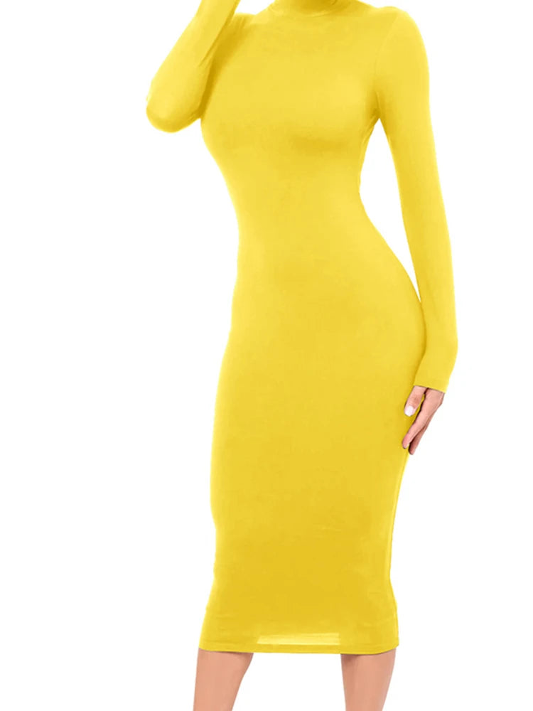 Women’s Long Sleeve Bodycon Dress – Slim Fit – Autumn & Winter Elegance