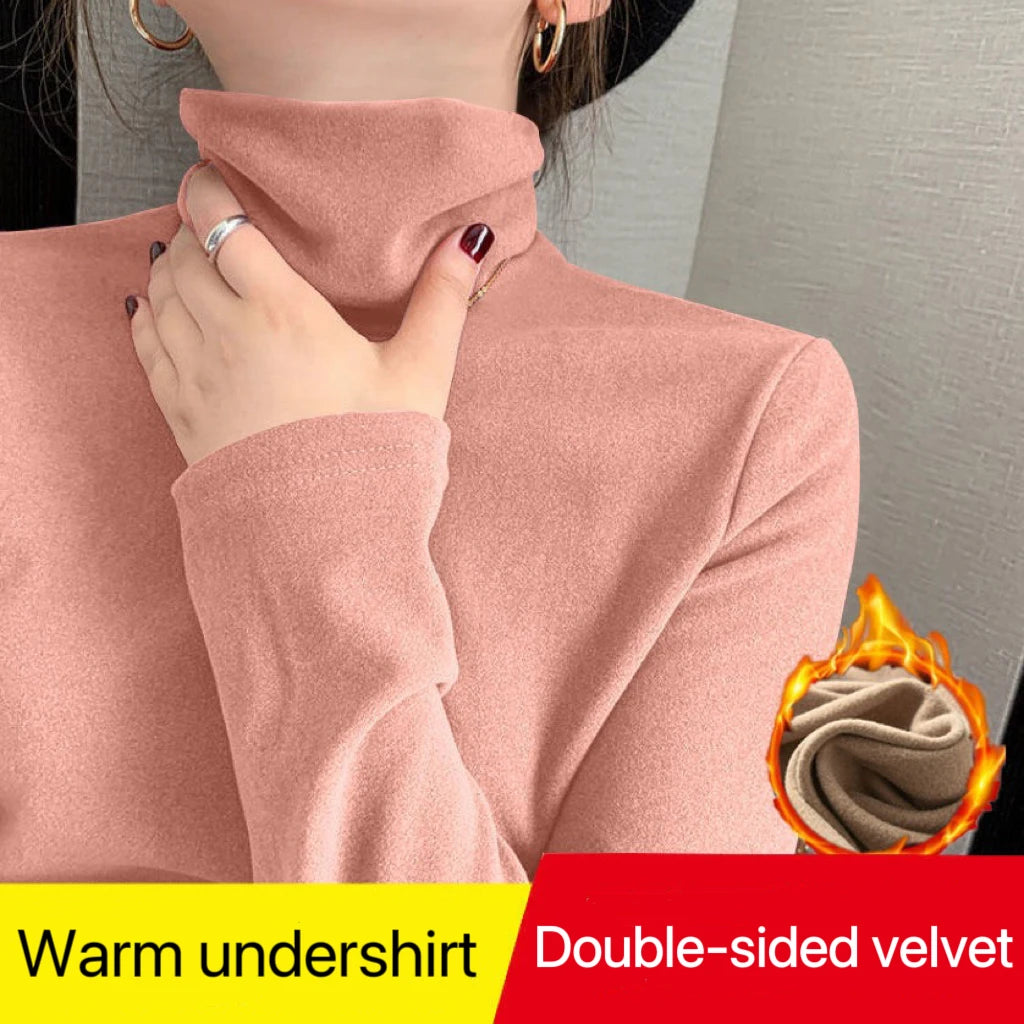 Women Winter Thermal Turtleneck – Double-Sided Velvet Warm Pullover