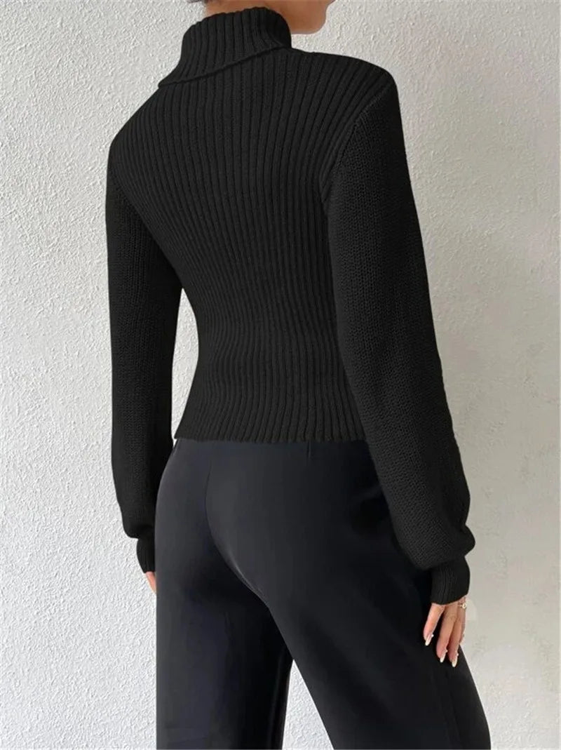 Women’s Sexy Cut-Out Knit Sweater – Elegant Winter Top