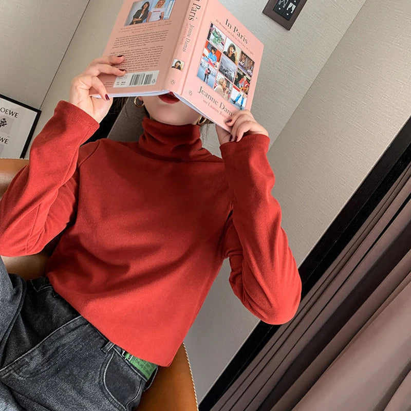 Women Winter Thermal Turtleneck – Double-Sided Velvet Warm Pullover