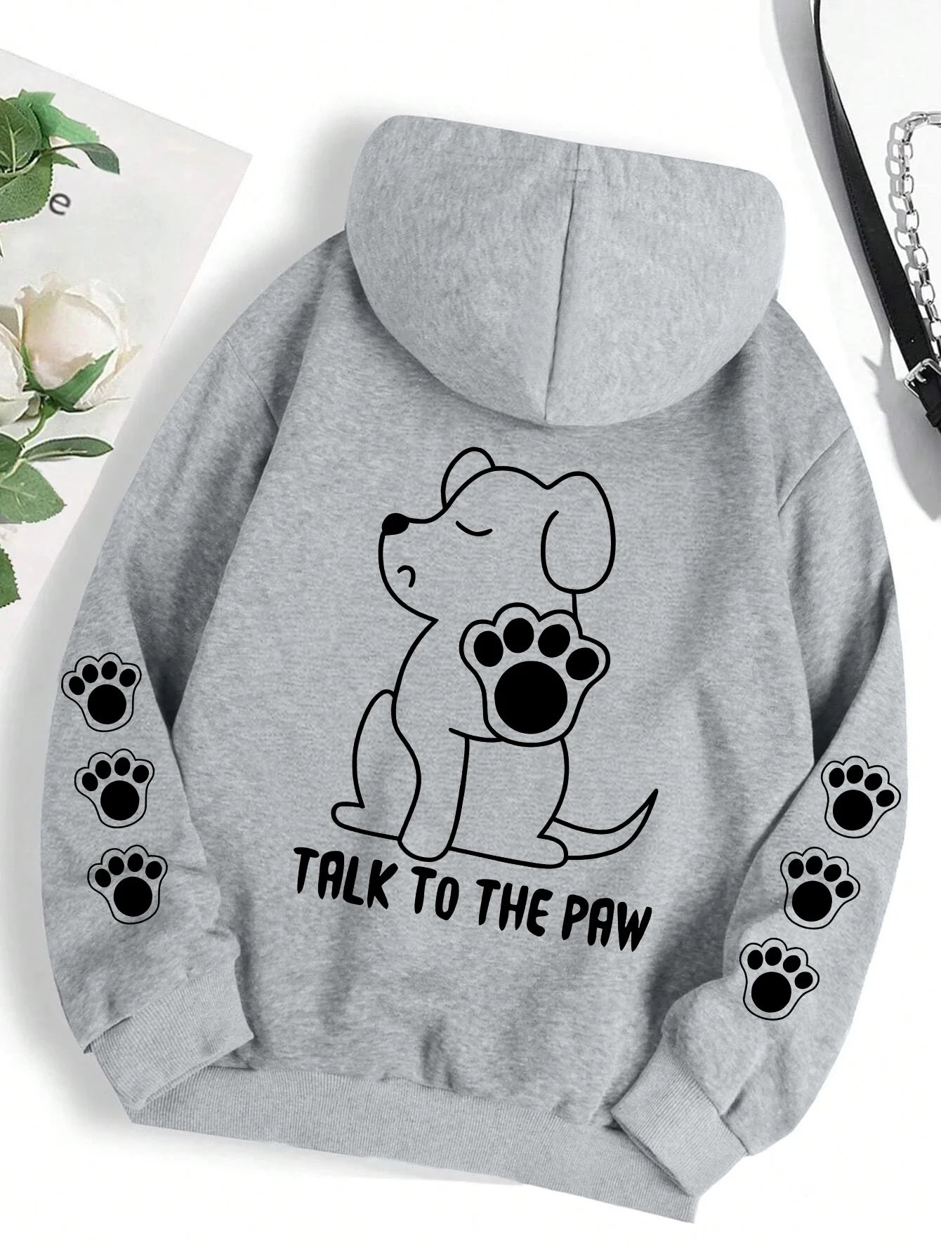 Sprechen Sie mit der Pfote, lustiger Hund, Cartoon-Druck, Kapuzenpullover, Damen, warm, Fleece, Kapuze, modisch, lässig, mit Kapuze, Herbst, lockerer Rundhalsausschnitt, Damenoberteile