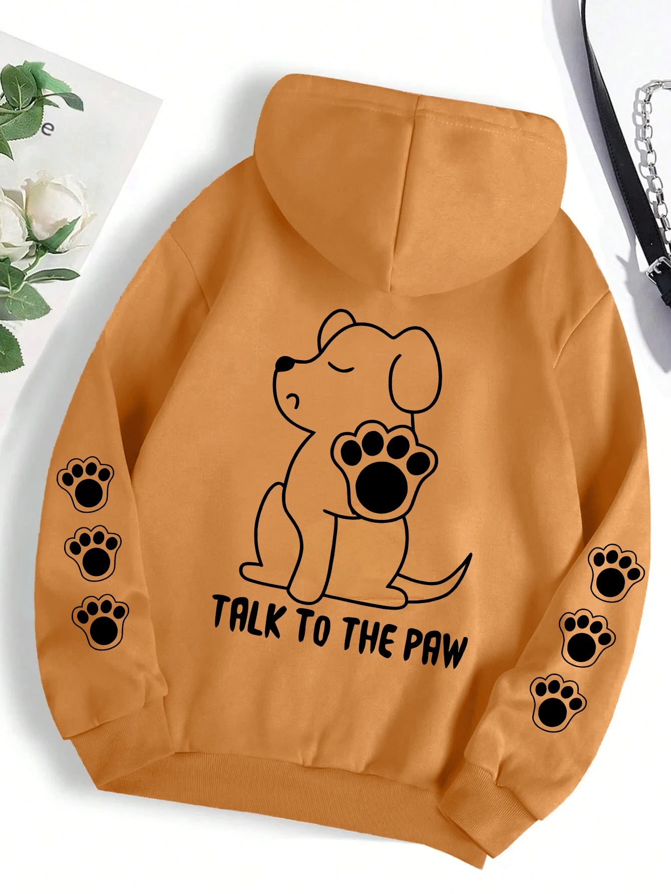 Sprechen Sie mit der Pfote, lustiger Hund, Cartoon-Druck, Kapuzenpullover, Damen, warm, Fleece, Kapuze, modisch, lässig, mit Kapuze, Herbst, lockerer Rundhalsausschnitt, Damenoberteile
