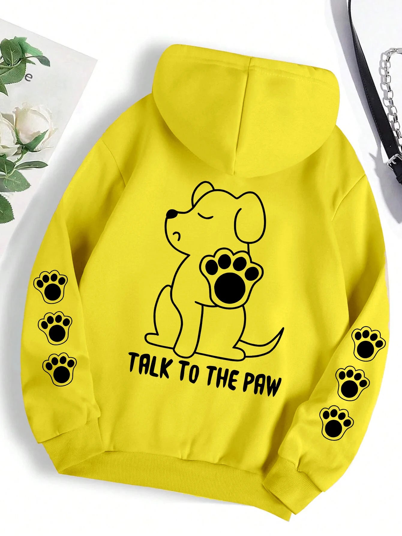 Sprechen Sie mit der Pfote, lustiger Hund, Cartoon-Druck, Kapuzenpullover, Damen, warm, Fleece, Kapuze, modisch, lässig, mit Kapuze, Herbst, lockerer Rundhalsausschnitt, Damenoberteile