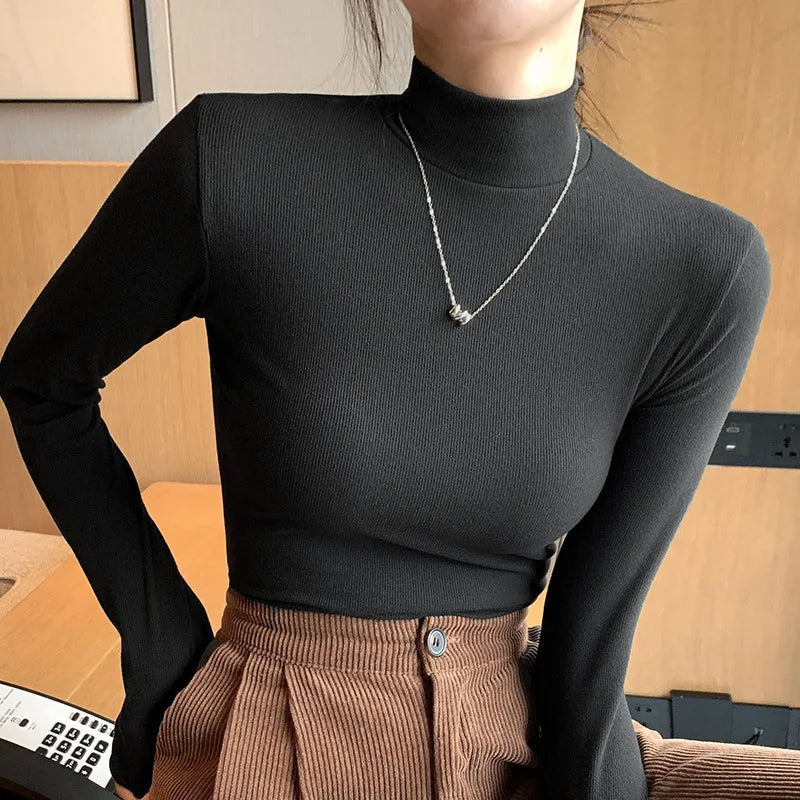 Women Winter Soft Thermal Turtleneck – Slim Fit Basic Long Sleeve Top