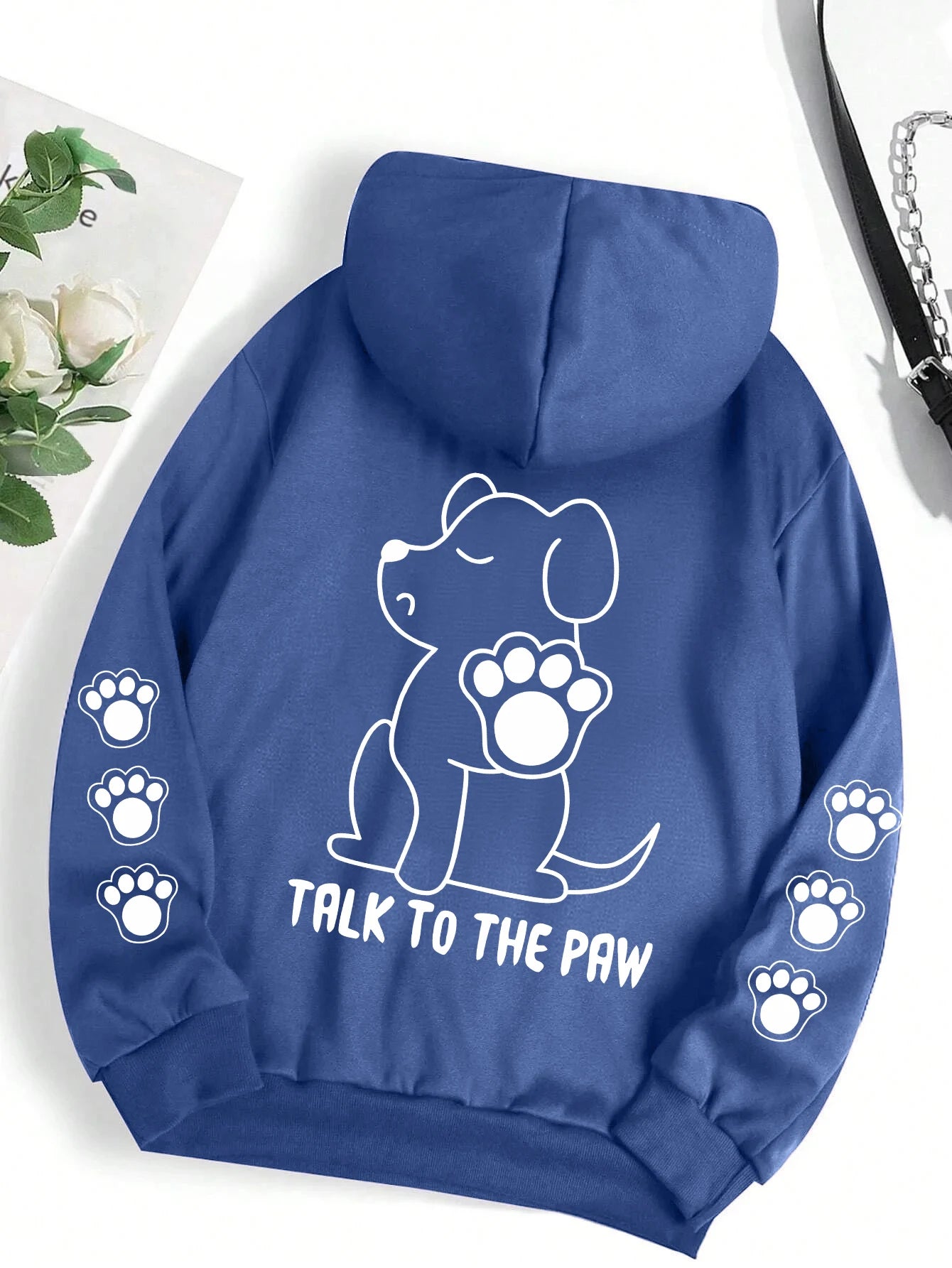 Sprechen Sie mit der Pfote, lustiger Hund, Cartoon-Druck, Kapuzenpullover, Damen, warm, Fleece, Kapuze, modisch, lässig, mit Kapuze, Herbst, lockerer Rundhalsausschnitt, Damenoberteile
