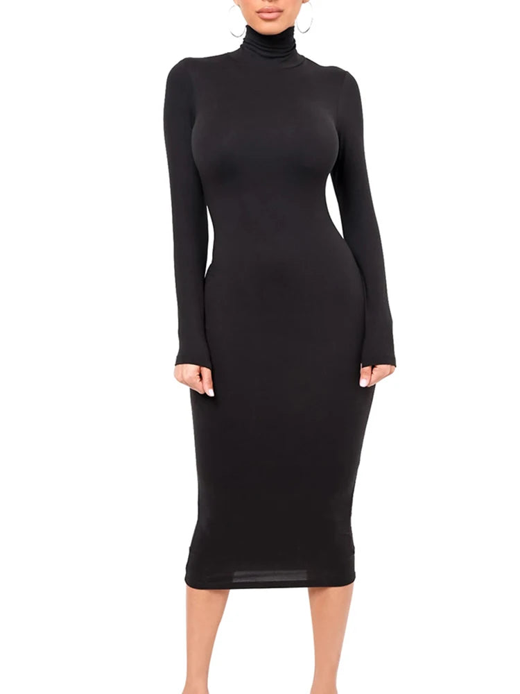 Women’s Long Sleeve Bodycon Dress – Slim Fit – Autumn & Winter Elegance