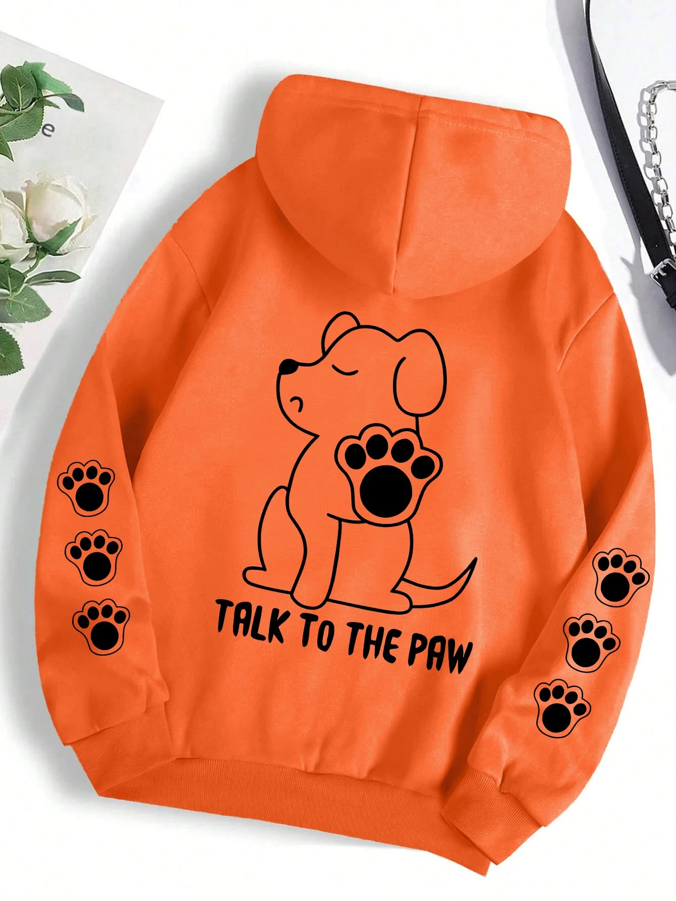 Sprechen Sie mit der Pfote, lustiger Hund, Cartoon-Druck, Kapuzenpullover, Damen, warm, Fleece, Kapuze, modisch, lässig, mit Kapuze, Herbst, lockerer Rundhalsausschnitt, Damenoberteile