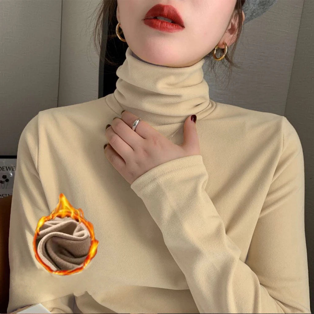 Women Winter Thermal Turtleneck – Double-Sided Velvet Warm Pullover