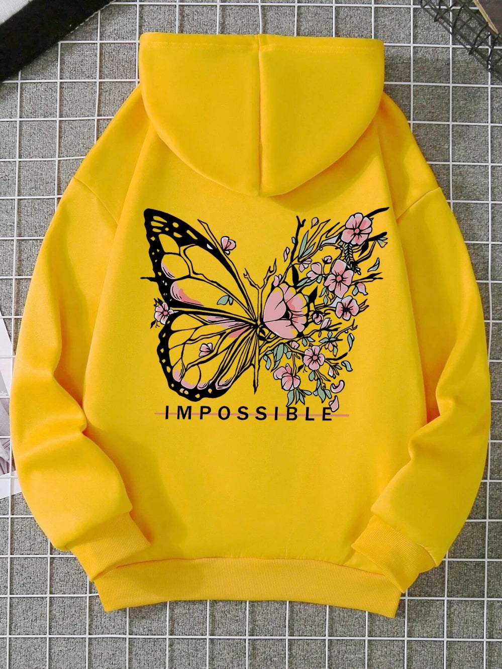 Rose Schmetterling Impossible Brief Grafik Druck Frauen Sweatshirt Mode Warme Mit Kapuze Lose Beiläufige Hoodies Fleece Weiche Kleidung