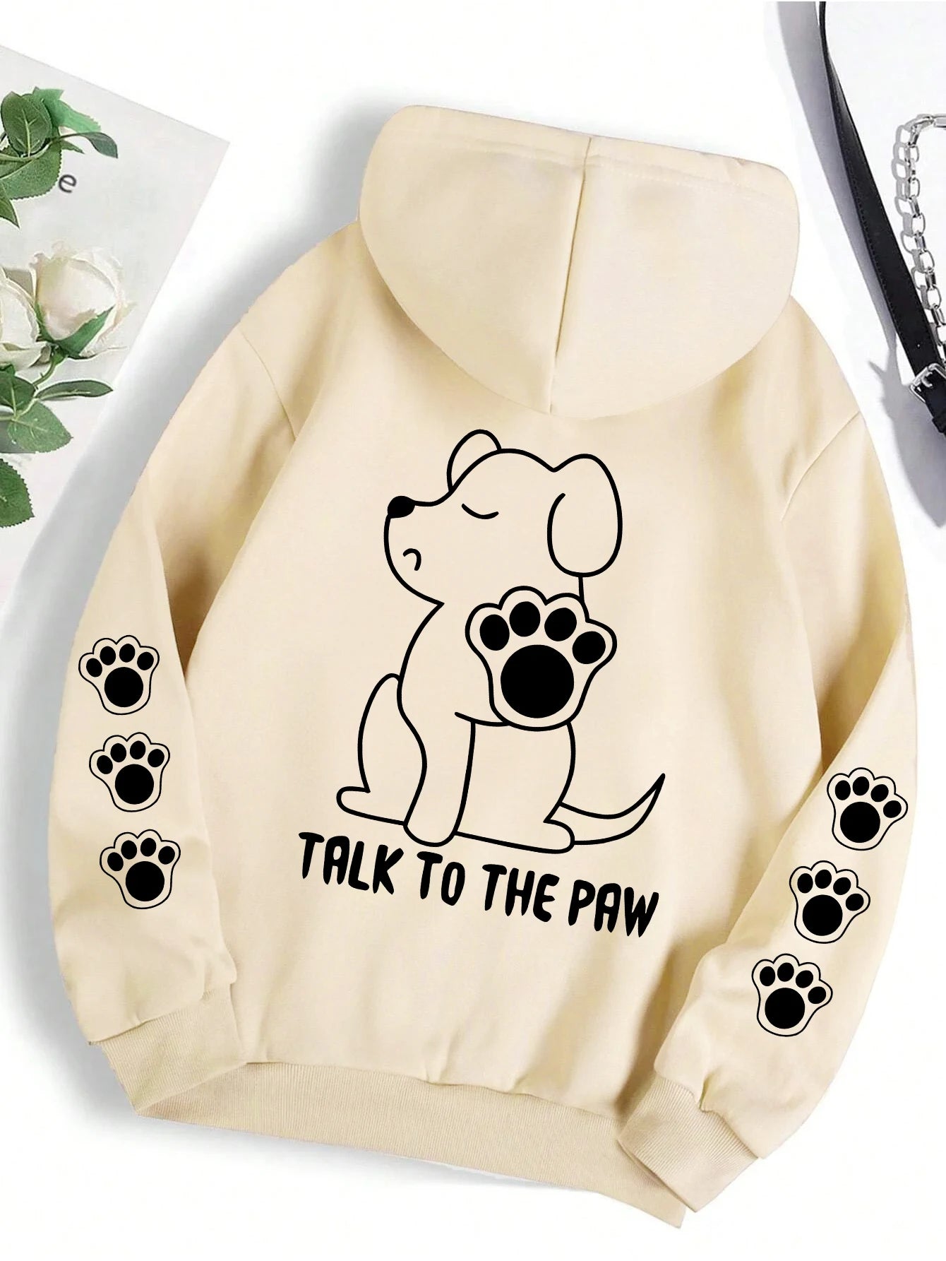 Sprechen Sie mit der Pfote, lustiger Hund, Cartoon-Druck, Kapuzenpullover, Damen, warm, Fleece, Kapuze, modisch, lässig, mit Kapuze, Herbst, lockerer Rundhalsausschnitt, Damenoberteile
