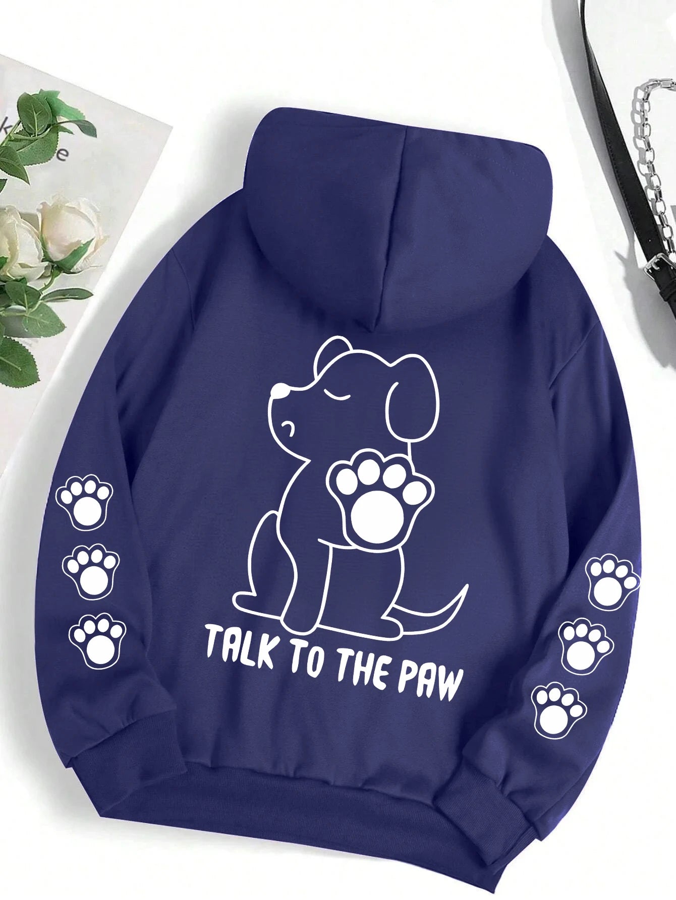 Sprechen Sie mit der Pfote, lustiger Hund, Cartoon-Druck, Kapuzenpullover, Damen, warm, Fleece, Kapuze, modisch, lässig, mit Kapuze, Herbst, lockerer Rundhalsausschnitt, Damenoberteile